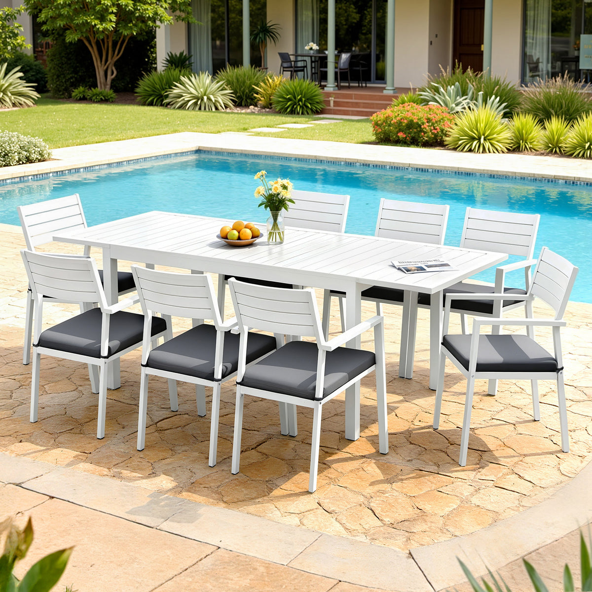 Gardeon 9 Piece Outdoor Dining Set Aluminium Extendable Table