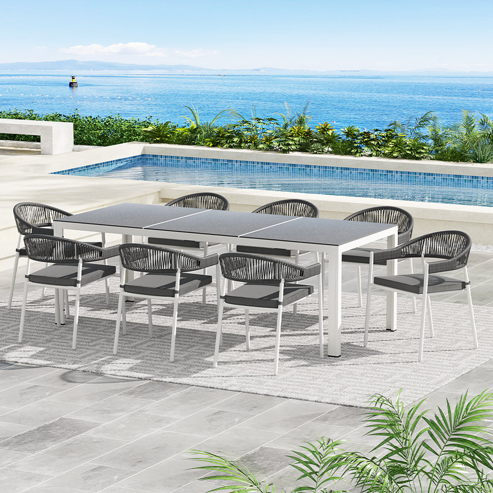 Gardeon 9 Piece Outdoor Dining Set Steel Table and Chairs White