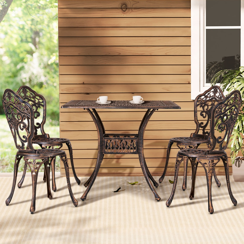 Gardeon Outdoor Dining Set 5 Piece Cast Aluminium Patio Brown