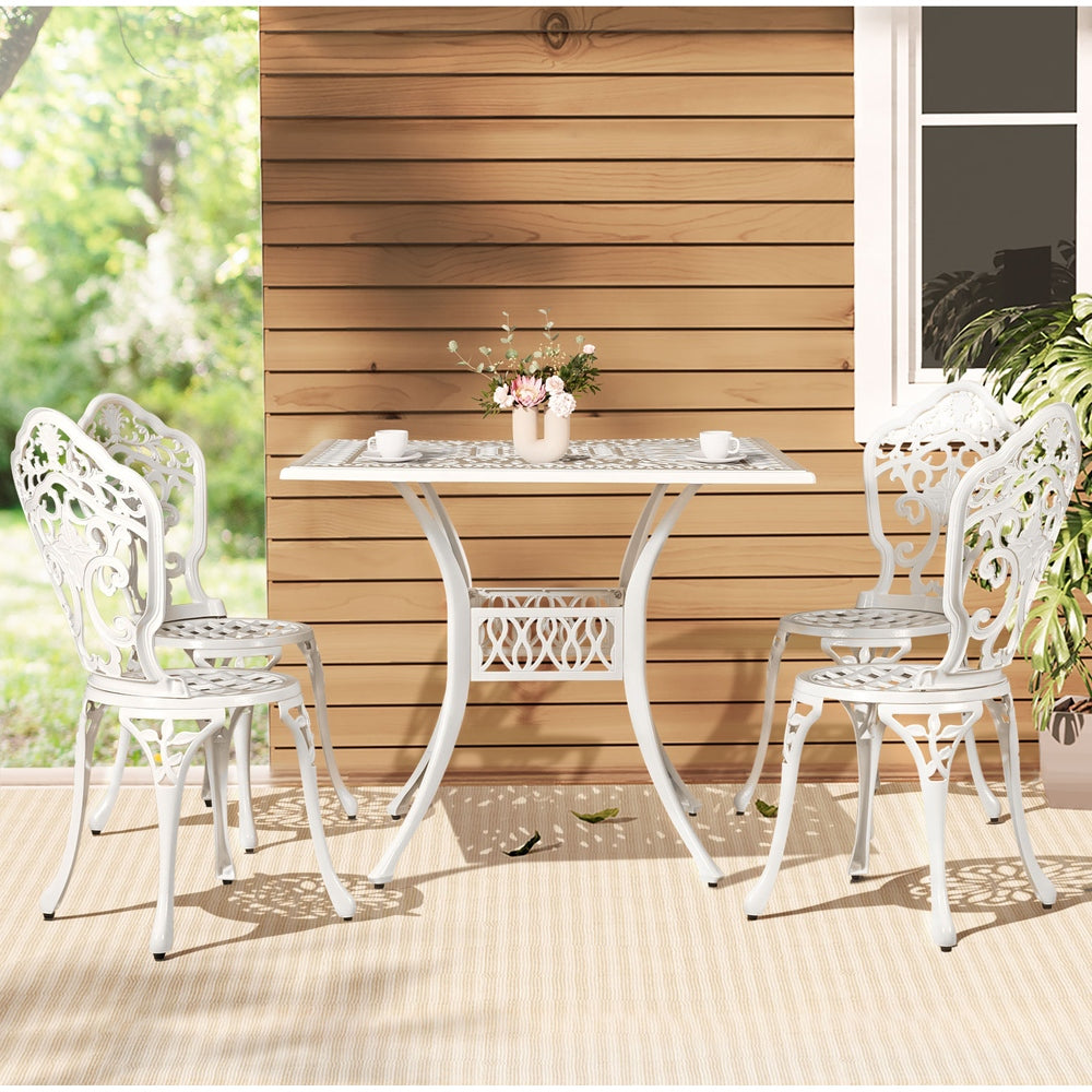 Gardeon Outdoor Dining Set 5 Piece Cast Aluminium White