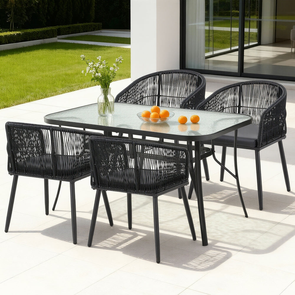 Gardeon 5 Piece Outdoor Dining Set Table and Chairs Black