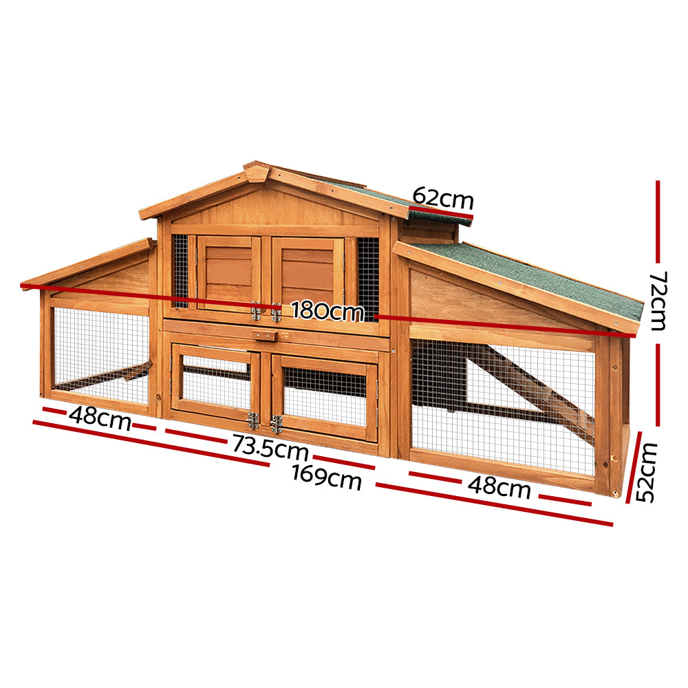 i.Pet Large Wooden Chicken Coop Rabbit Hutch 169cm Enclosed Play Area
