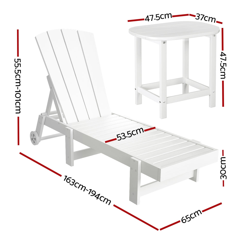 Gardeon Outdoor Furniture Set 3-Piece White HDPE Sun Loungers & Table