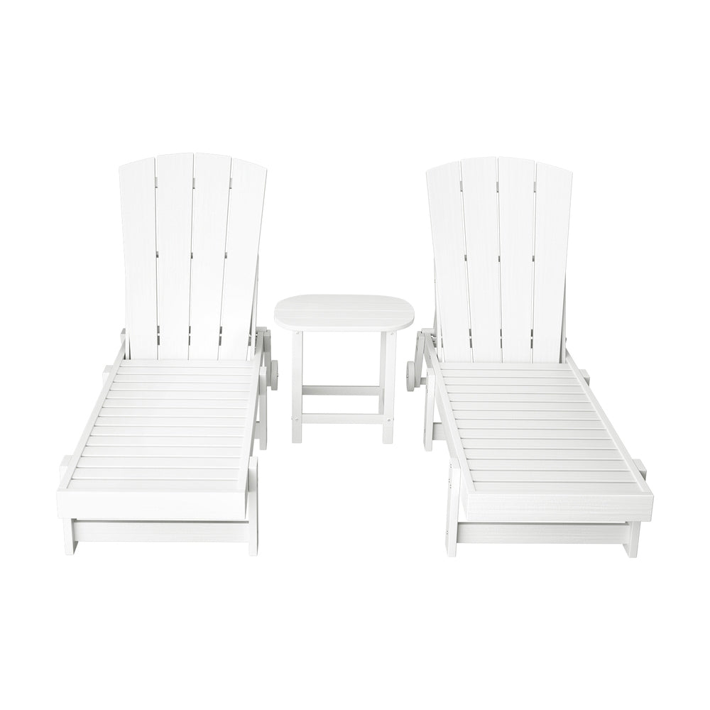 Gardeon Outdoor Furniture Set 3-Piece White HDPE Sun Loungers & Table