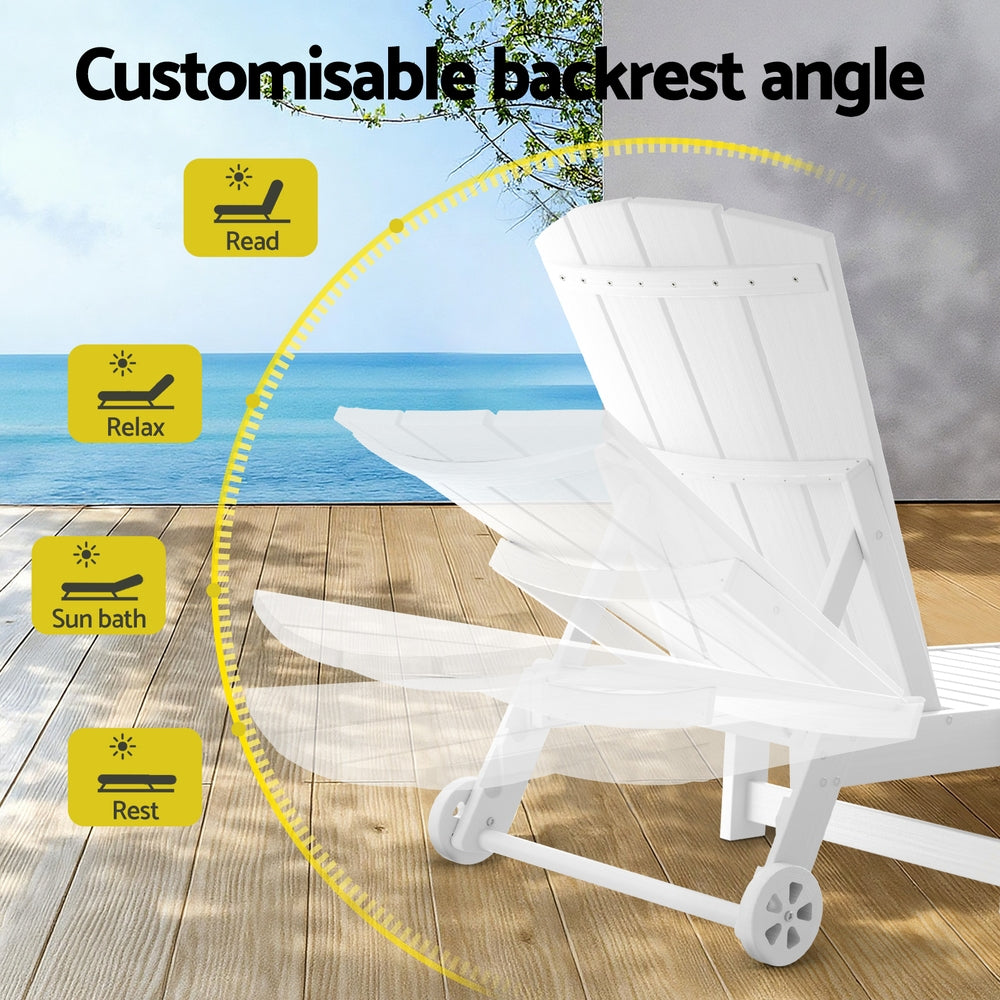 Gardeon Outdoor Furniture Set 3-Piece White HDPE Sun Loungers & Table