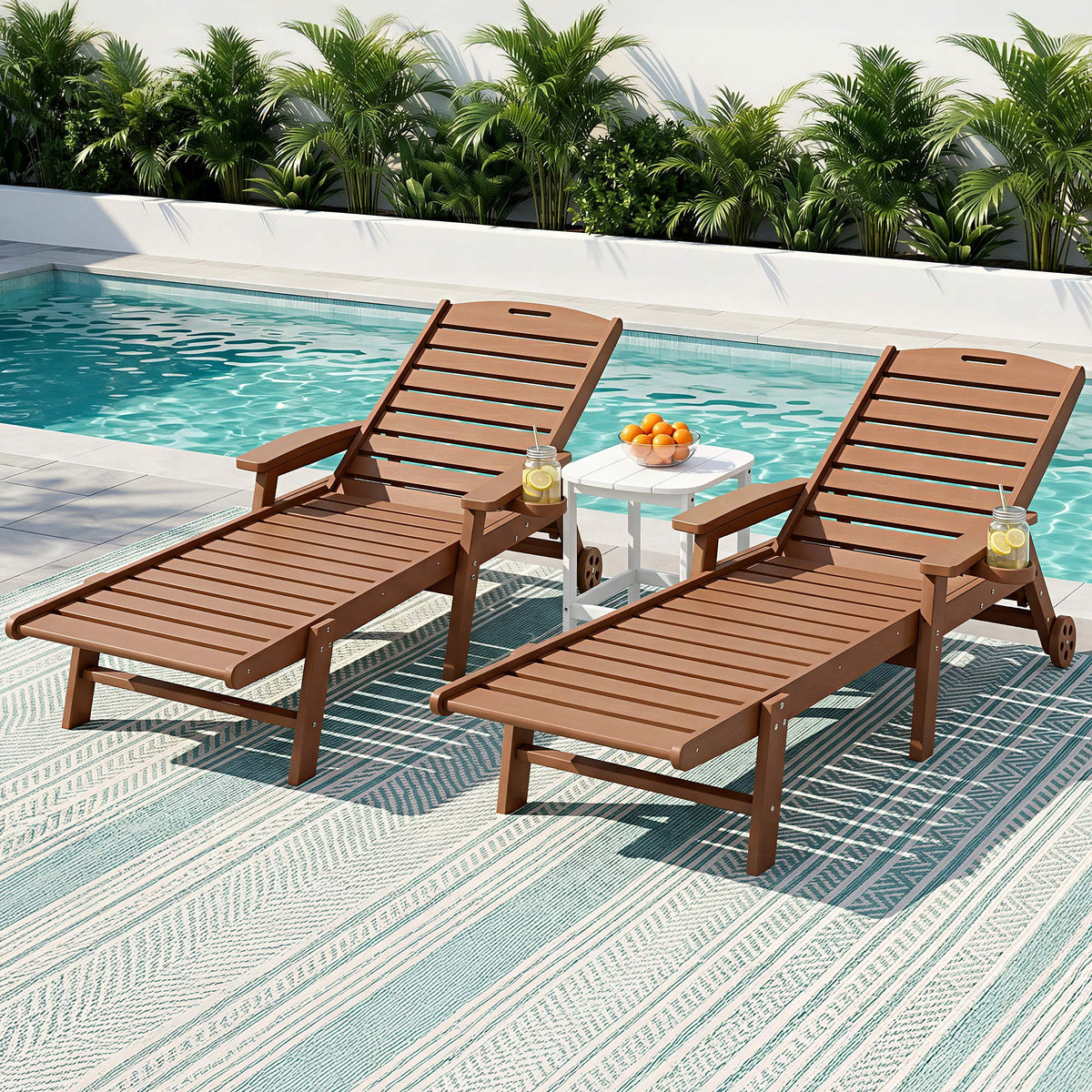 Gardeon 3-Piece Sun Lounger Set with Table HDPE Outdoor Brown