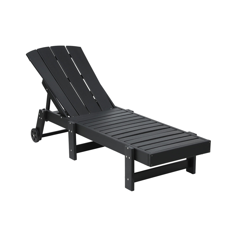 Gardeon Adjustable Sun Lounge Chair HDPE Black Outdoor Furniture with Wheels