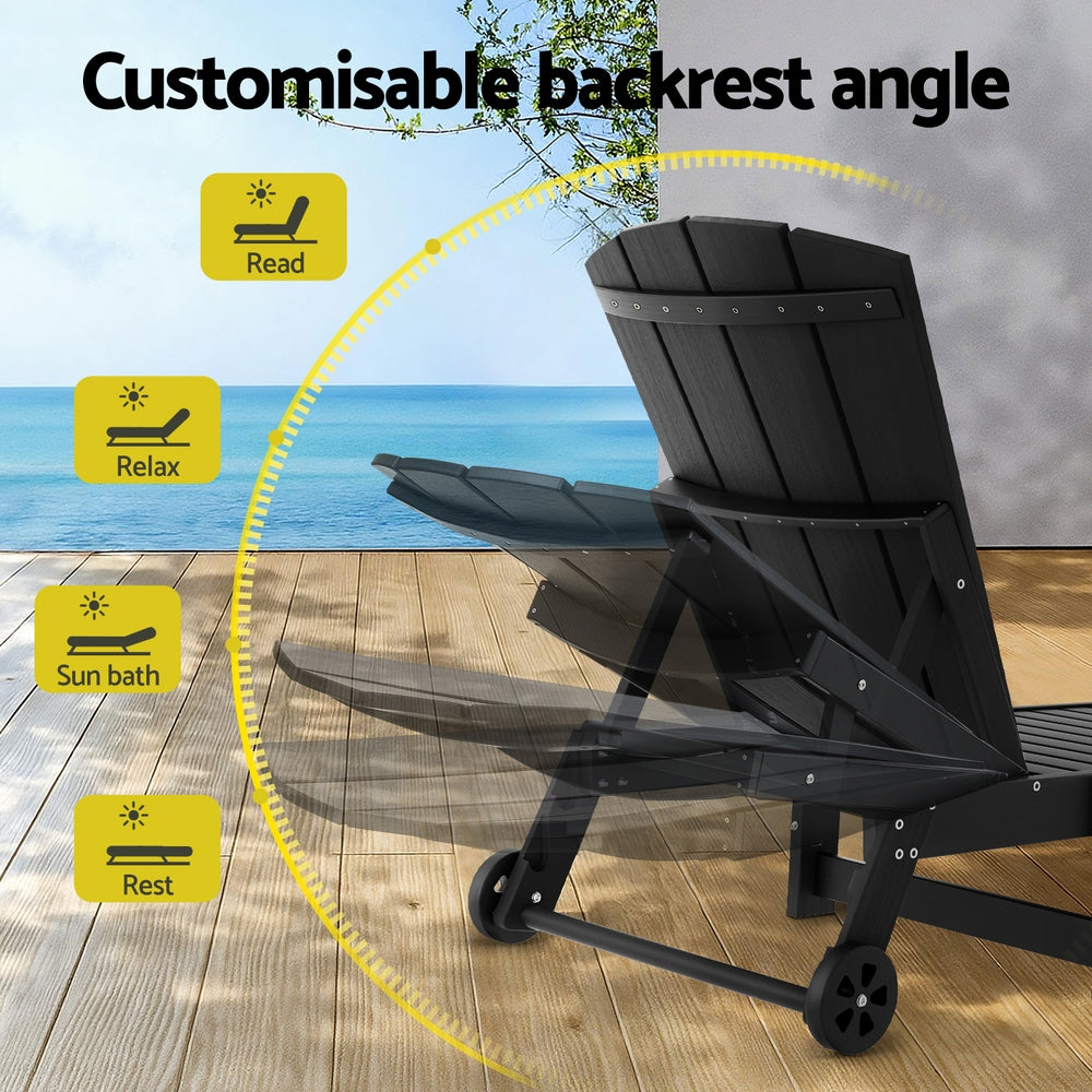 Gardeon Adjustable Sun Lounge Chair HDPE Black Outdoor Furniture with Wheels