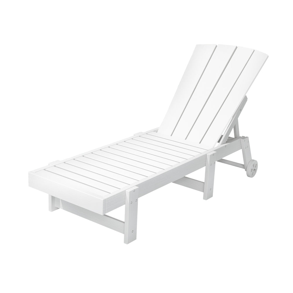 Gardeon Sun Lounger Beach Chair HDPE Outdoor with Wheels White