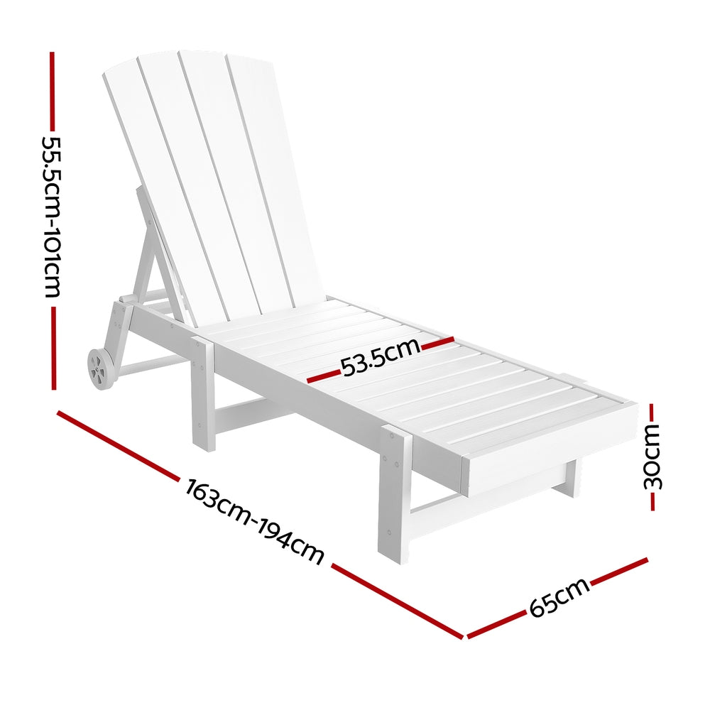 Gardeon White Adirondack Sun Lounge Chair HDPE Patio Furniture with Wheels