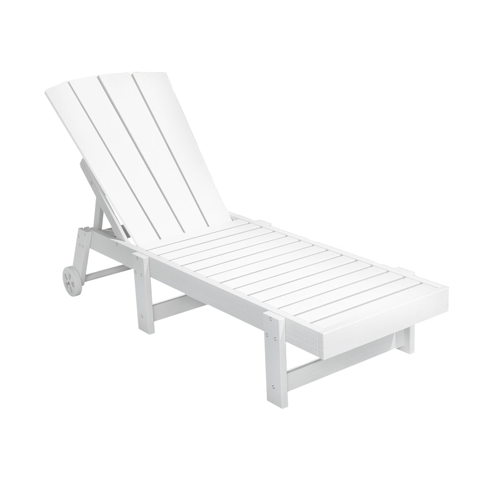 Gardeon White Adirondack Sun Lounge Chair HDPE Patio Furniture with Wheels