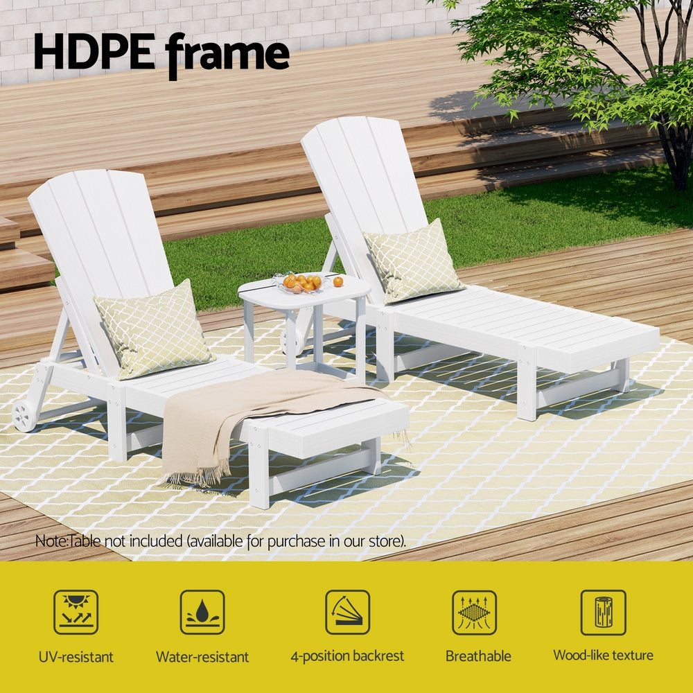 Gardeon White Adirondack Sun Lounge Chair HDPE Patio Furniture with Wheels