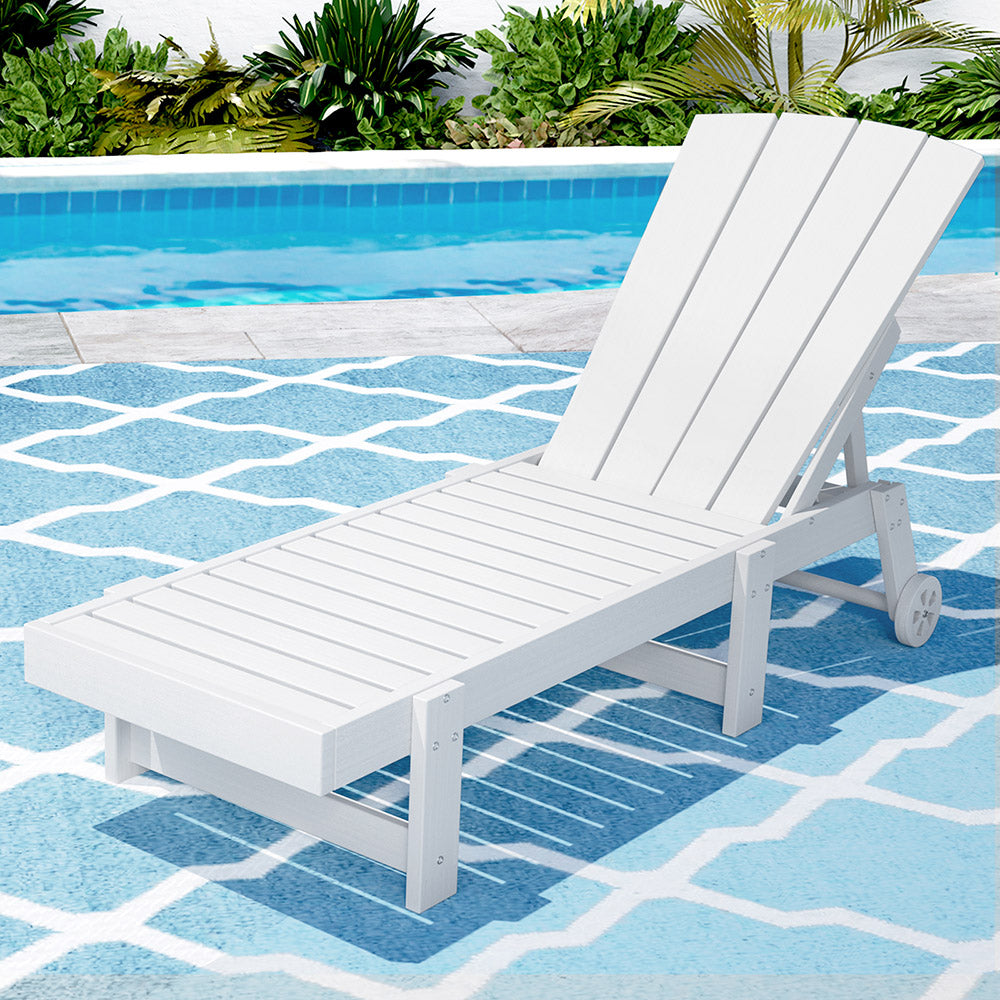 Gardeon White Adirondack Sun Lounge Chair HDPE Patio Furniture with Wheels