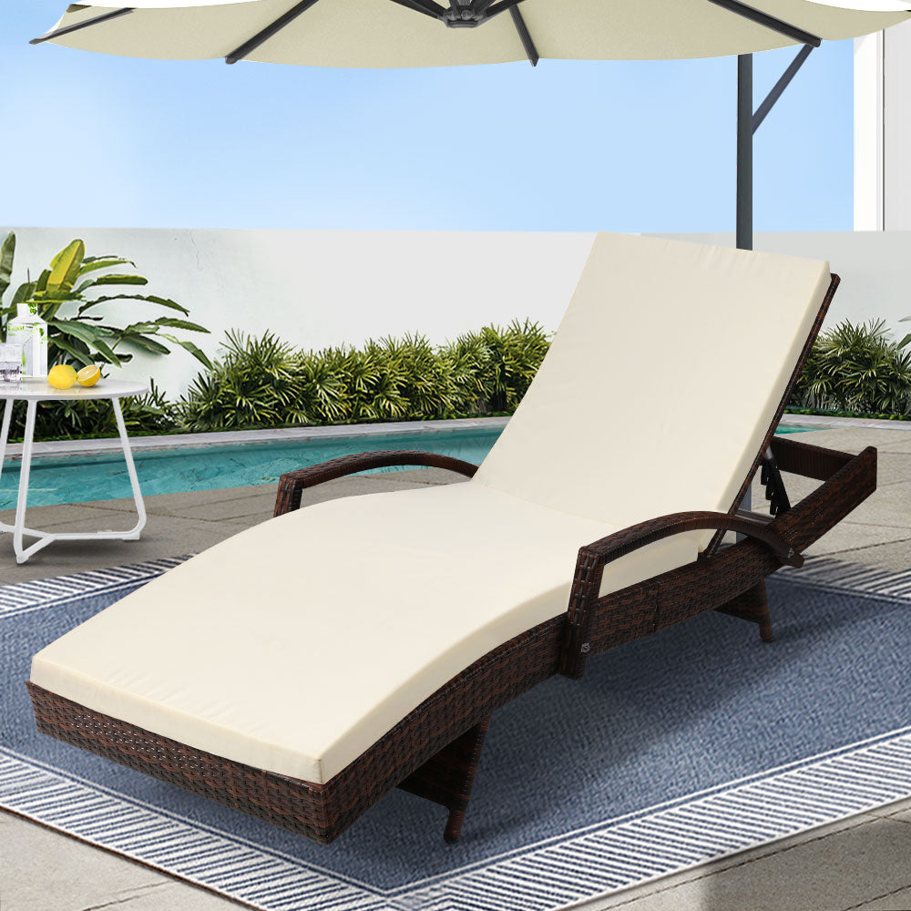 Gardeon Outdoor Wicker Sun Lounge Adjustable Beach Chair Brown