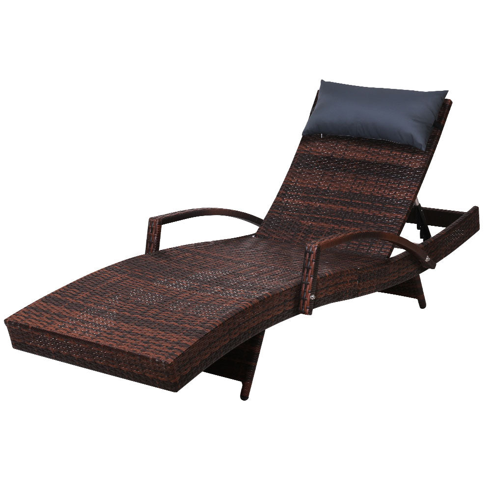 Gardeon Adjustable Wicker Sun Lounge Outdoor Furniture Brown