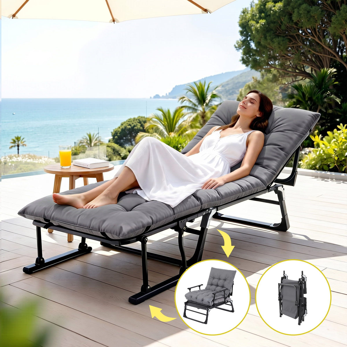 Gardeon Sun Lounger Folding Camping Chair 3-in-1 Recliner