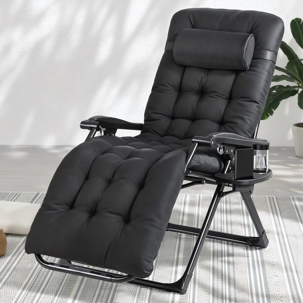 Gardeon Folding Sun Lounger Zero Gravity Chair Black