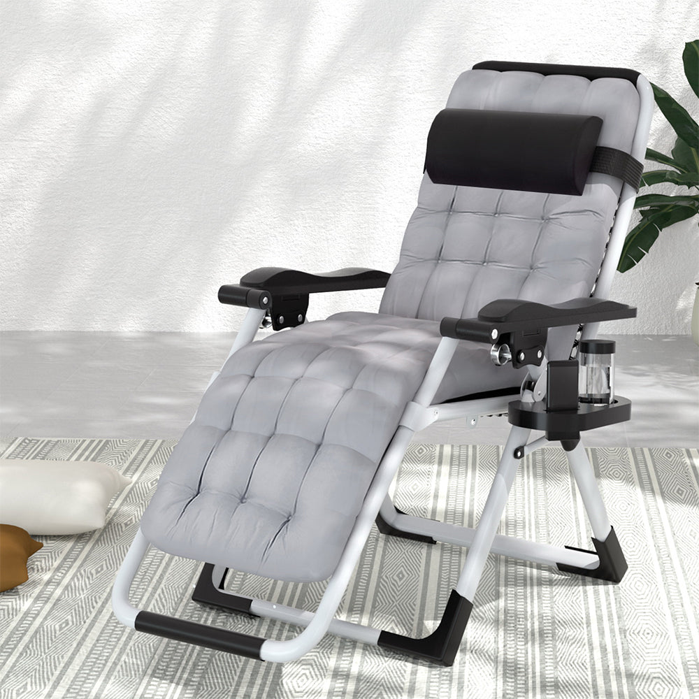 Gardeon Folding Sun Lounger Zero Gravity Chair Black Outdoor Furniture
