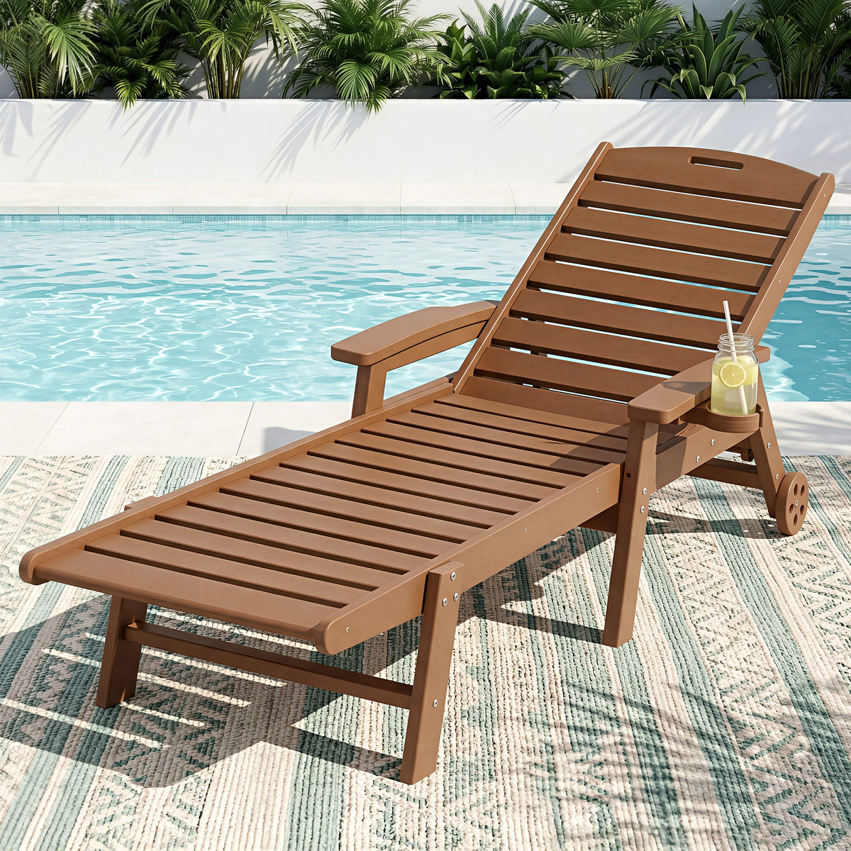 Gardeon Sun Lounger Adjustable Beach Chair HDPE with Wheels Brown