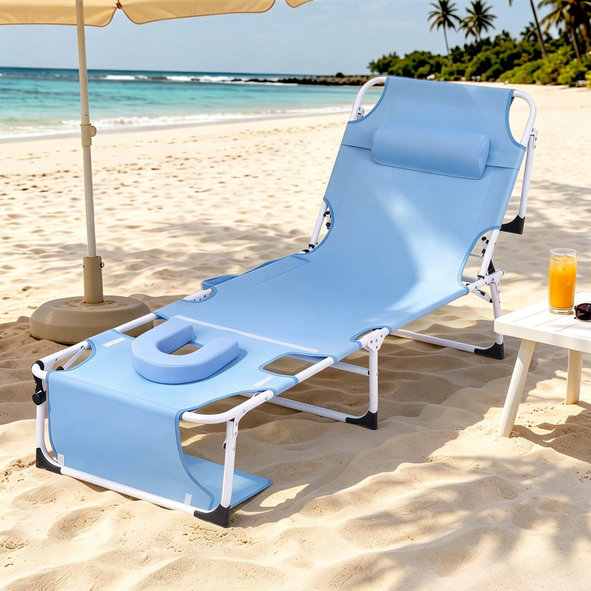 Gardeon Sun Lounger 5 Position Folding Tanning Chair Blue