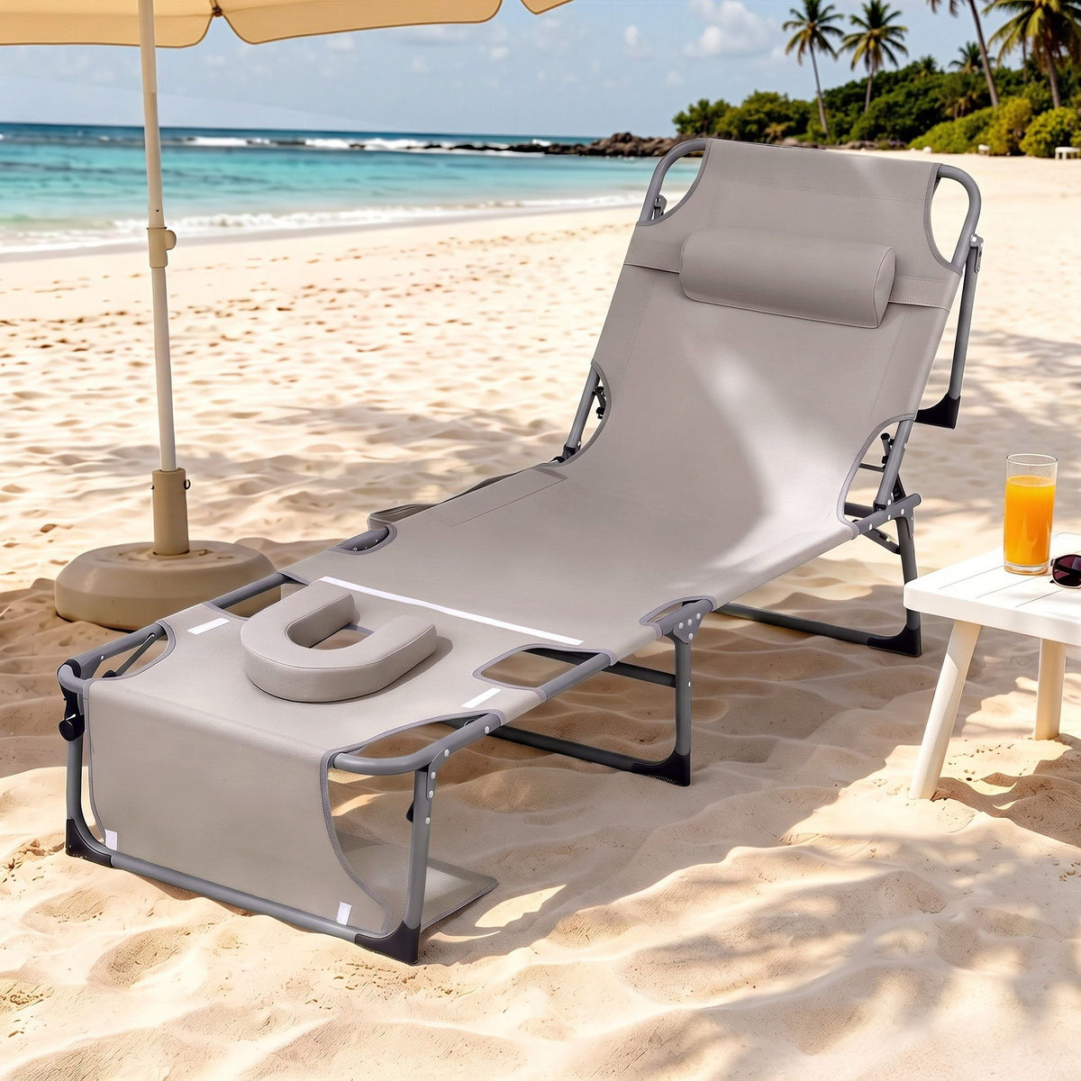 Gardeon Sun Lounger Tanning Chair 5 Position Folding Khaki