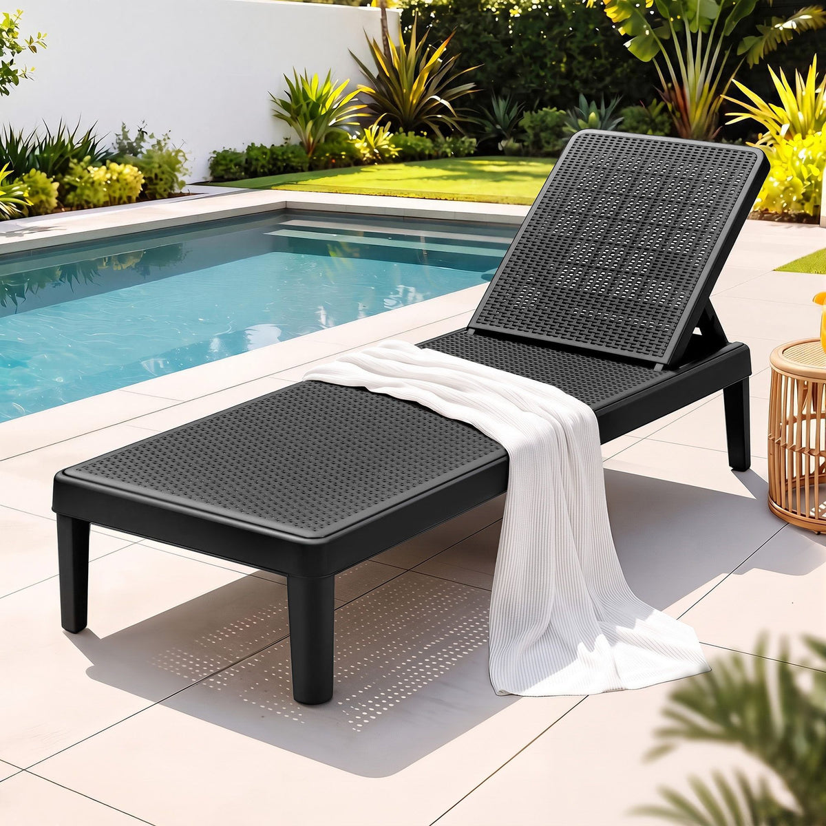 Gardeon Sun Lounger Adjustable Outdoor Recliner Black