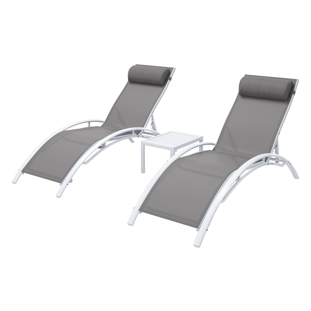 Gardeon 3PC Outdoor Sun Lounger Set with Table Steel Patio