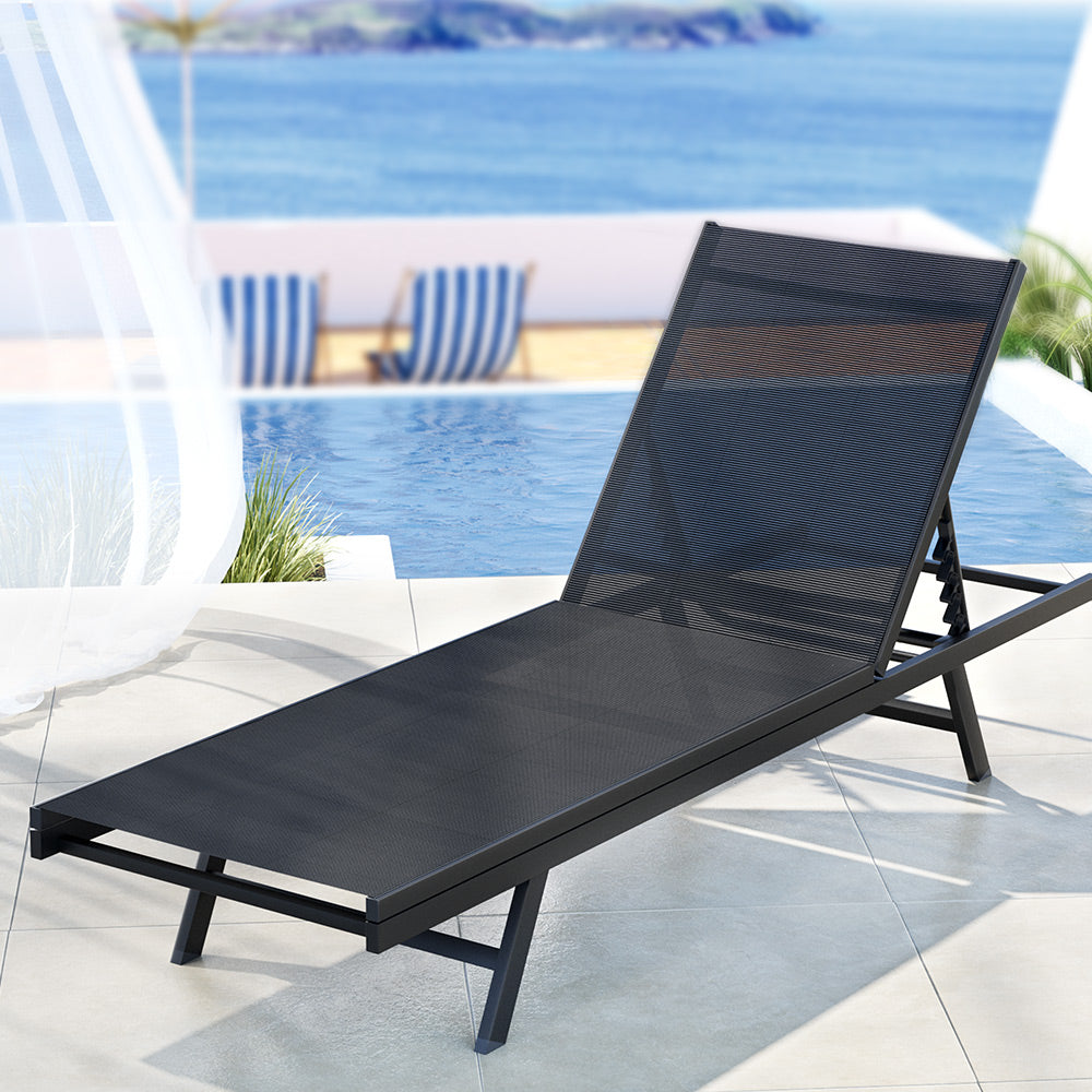 Gardeon Outdoor Sun Lounger Steel Beach Chair Black