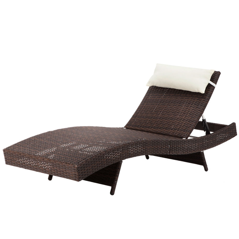 Gardeon Outdoor Wicker Sun Lounge Adjustable Brown