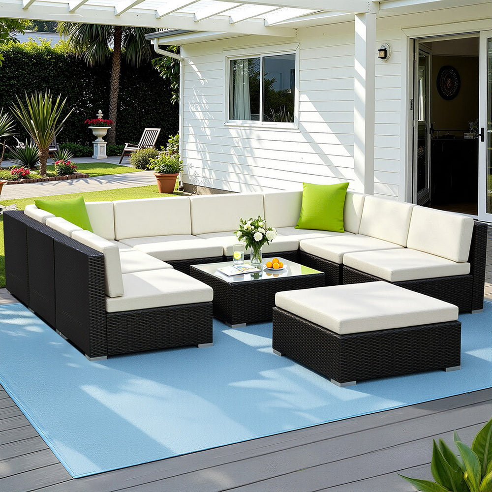 Gardeon 10-Piece Outdoor Wicker Sofa Set with Storage Cover