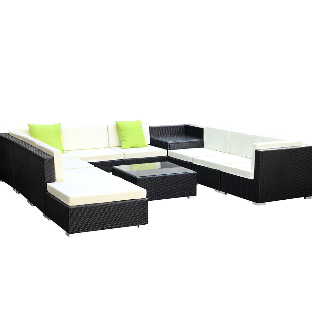 Gardeon 11 Piece Outdoor Wicker Sofa Set with Storage Cover