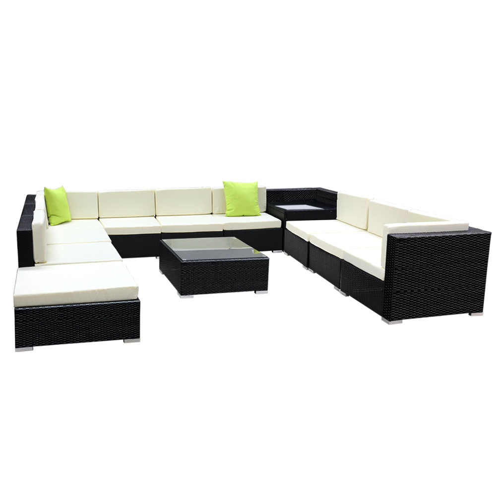 Gardeon 12PC Outdoor Wicker Sofa Set Black Beige
