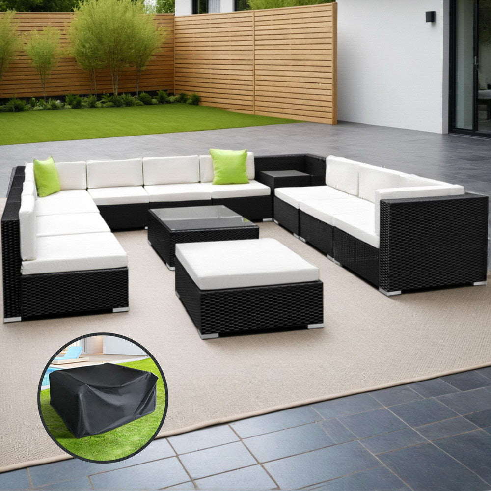 Gardeon 13-Piece Outdoor Sofa Set Wicker Lounge Black Beige Lime Green