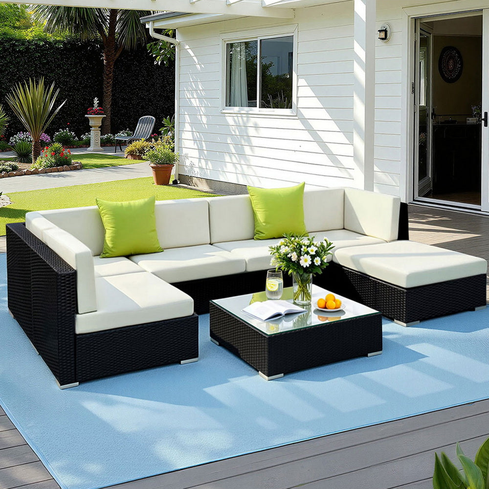 Gardeon 7-Piece Outdoor Wicker Sofa Set with Storage Cover
