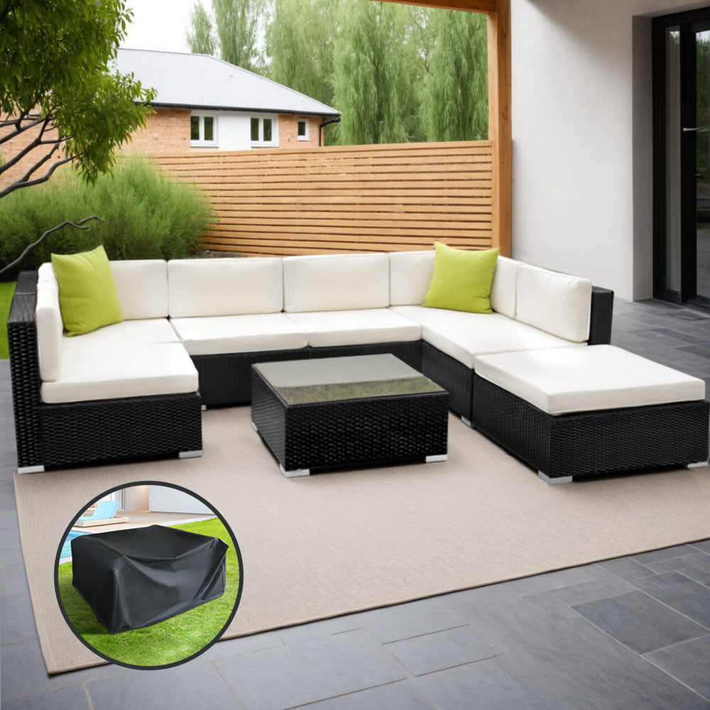 Gardeon 8-Piece Wicker Outdoor Sofa Set Black Beige Lime Green