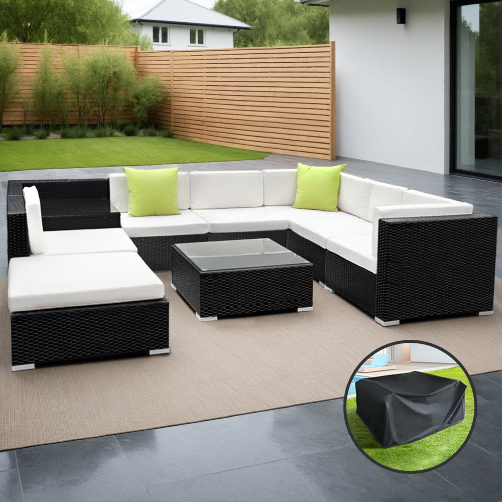 Gardeon 9-Piece Outdoor Wicker Sofa Set Black Beige Lime Green