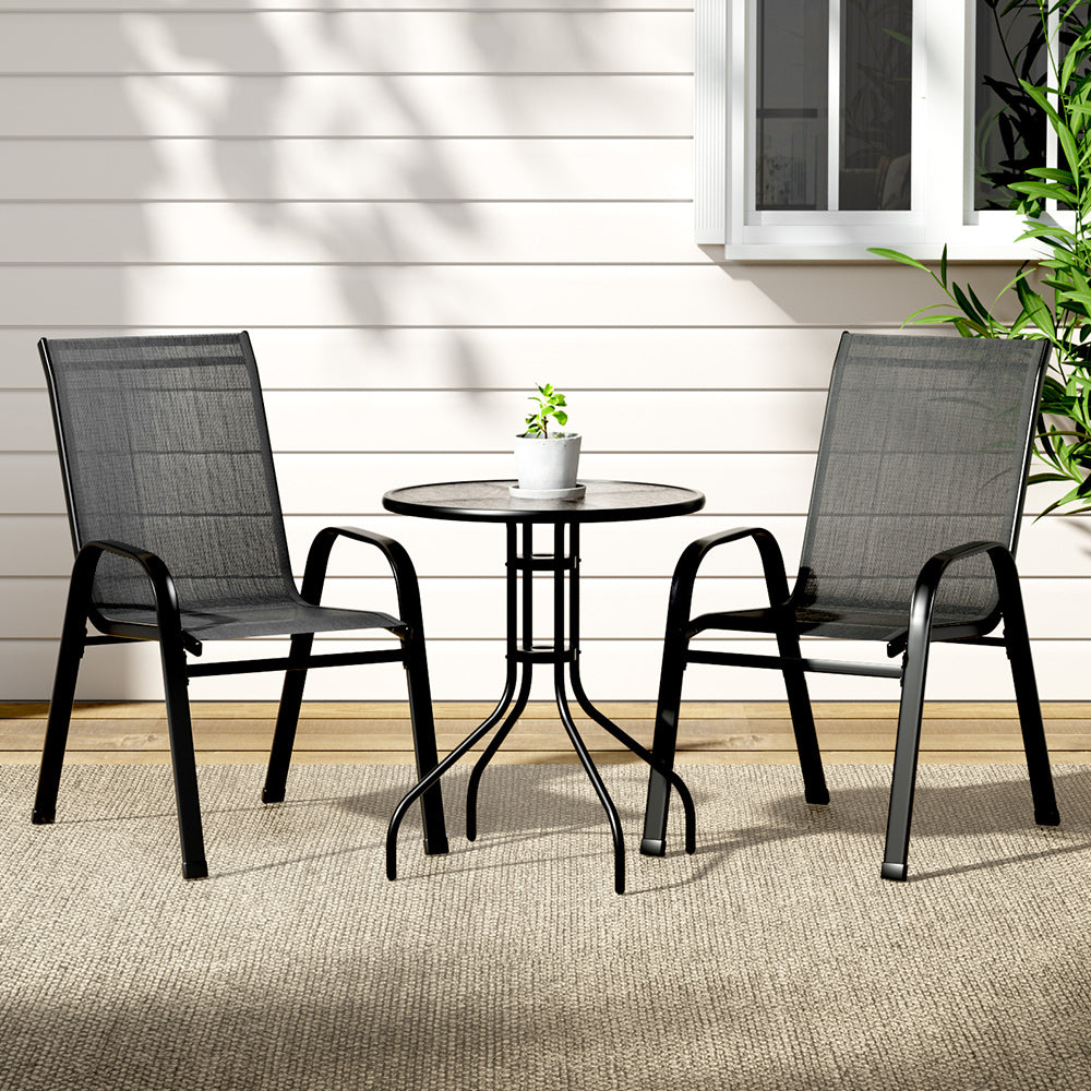Gardeon 3PC Outdoor Bistro Set Stackable Black
