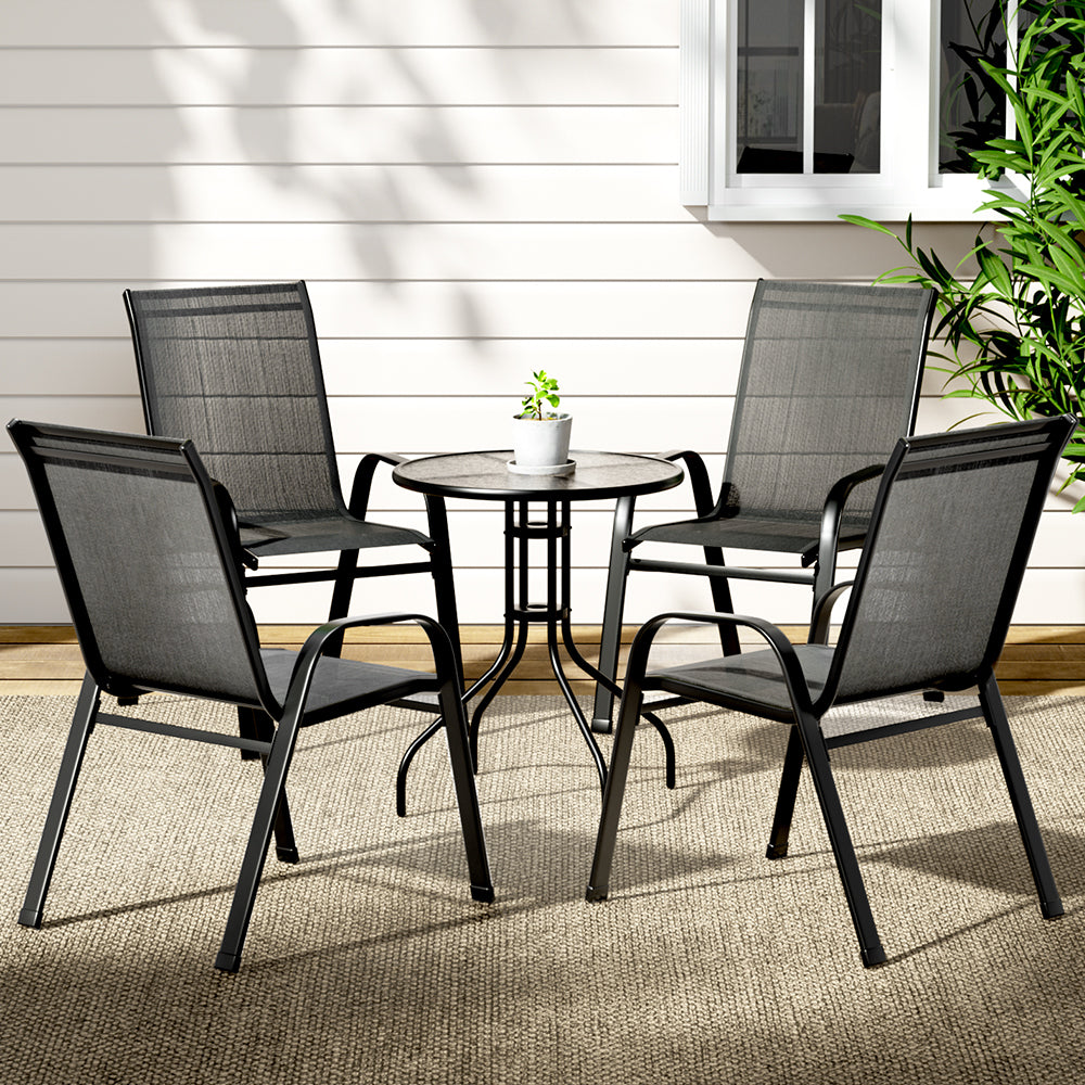 Gardeon 5PC Outdoor Bistro Set Stackable Chairs Table Black
