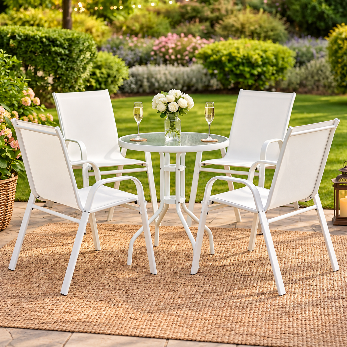 Gardeon 5 Piece Outdoor Bistro Set Stackable Table and Chairs White