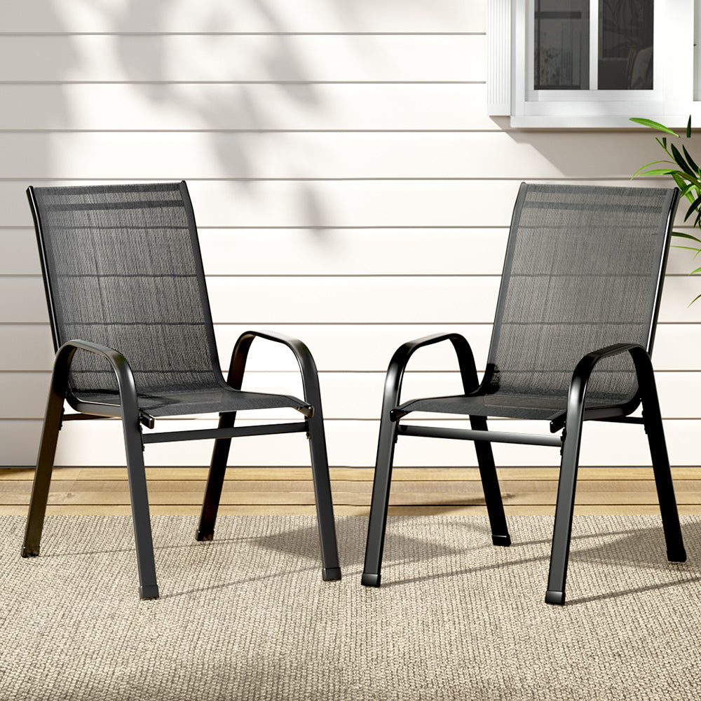 Gardeon Outdoor Stackable Dining Chairs 2PC Black