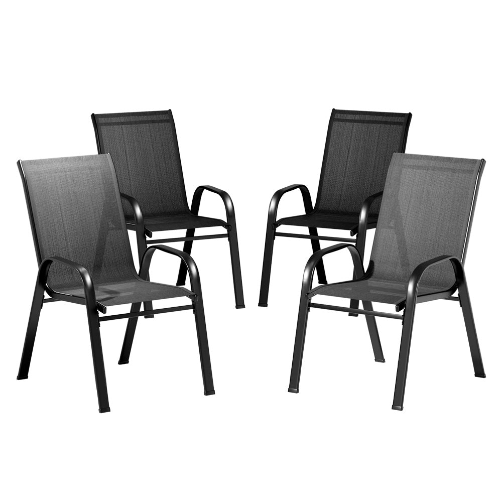 Gardeon 4PC Outdoor Dining Chair Set Stackable Black