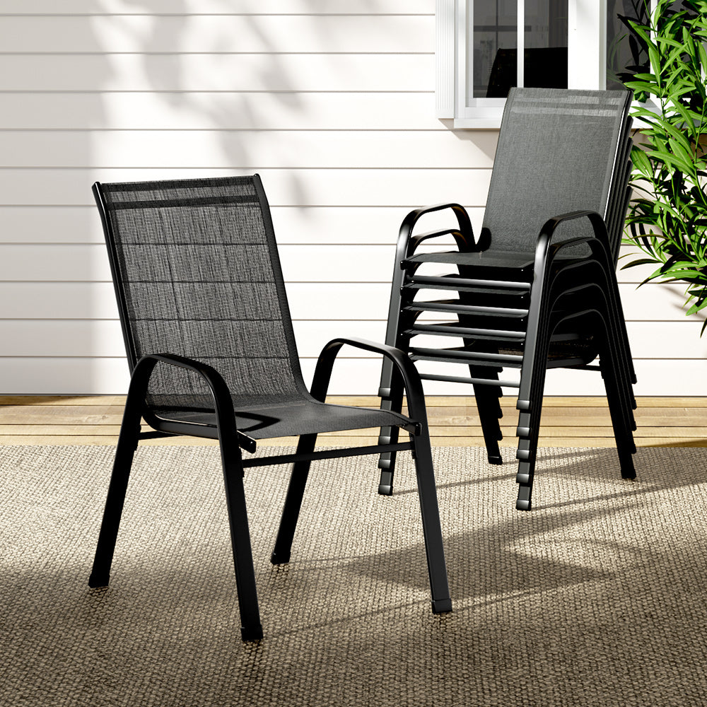 Gardeon 6PC Stackable Outdoor Dining Chairs Black