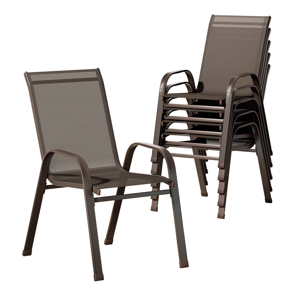 Gardeon 6PC Outdoor Stackable Dining Chairs Brown