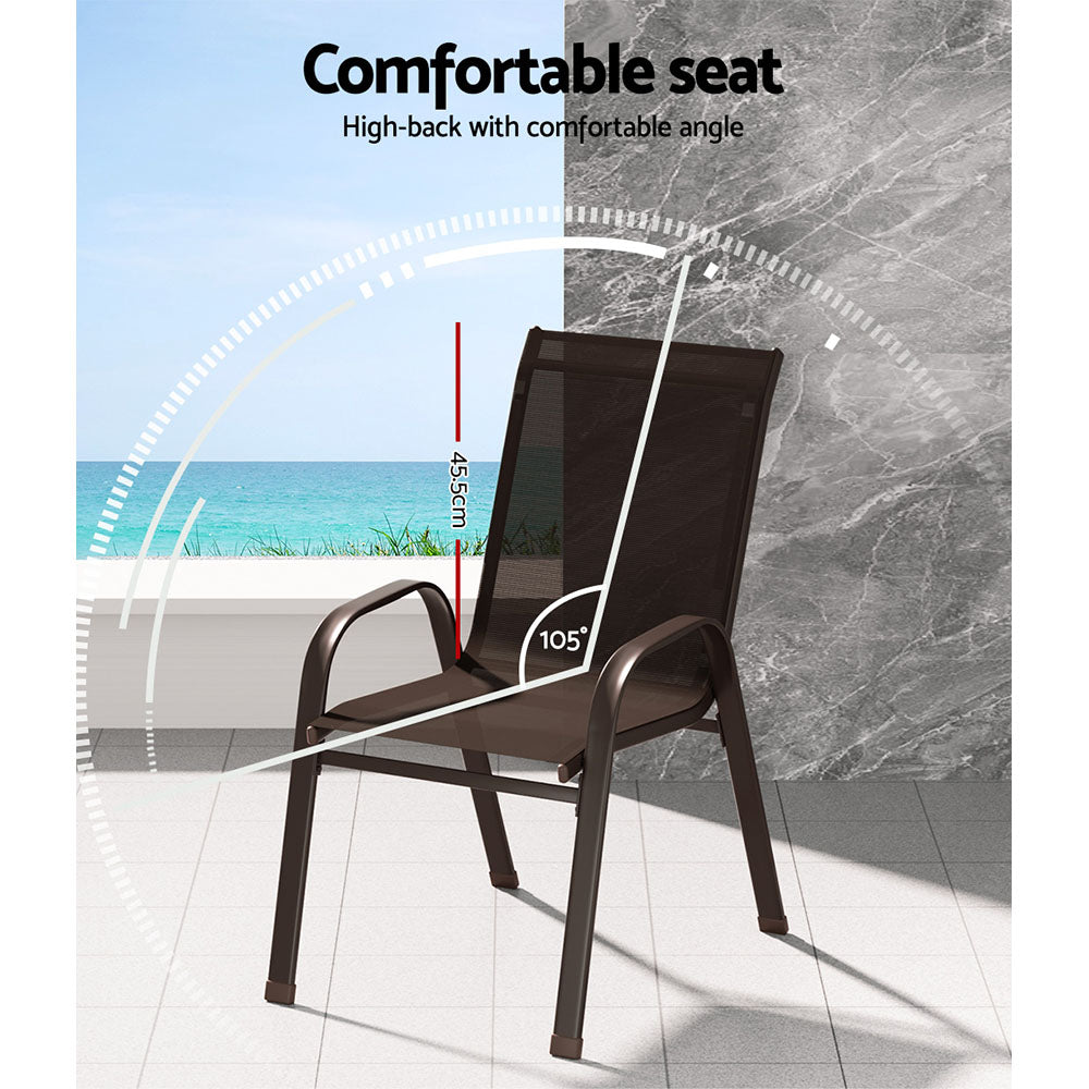 Gardeon 6PC Outdoor Stackable Dining Chairs Brown
