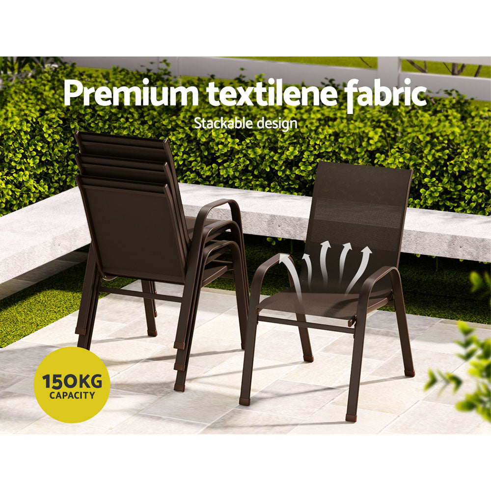 Gardeon 6PC Outdoor Stackable Dining Chairs Brown