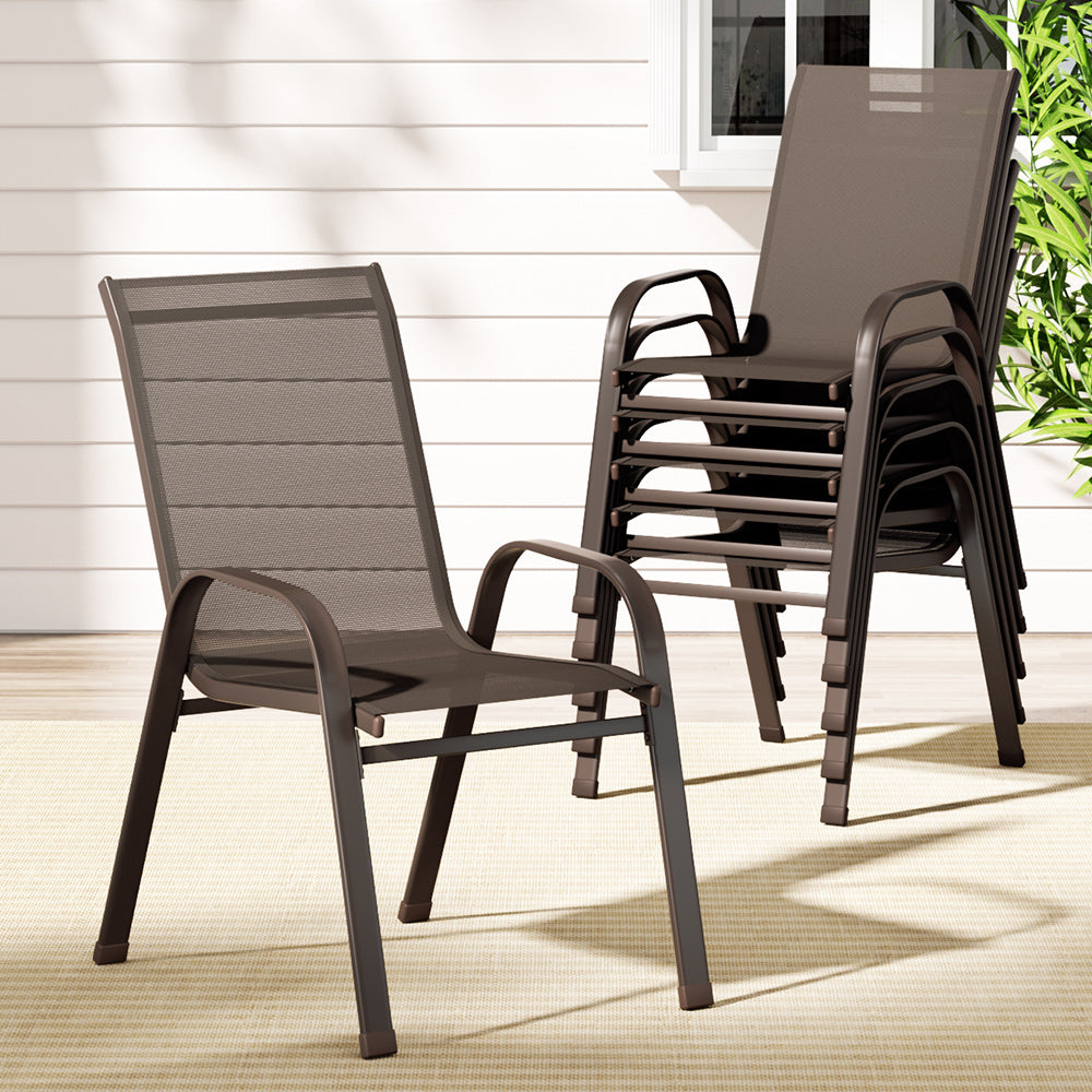 Gardeon 6PC Outdoor Stackable Dining Chairs Brown