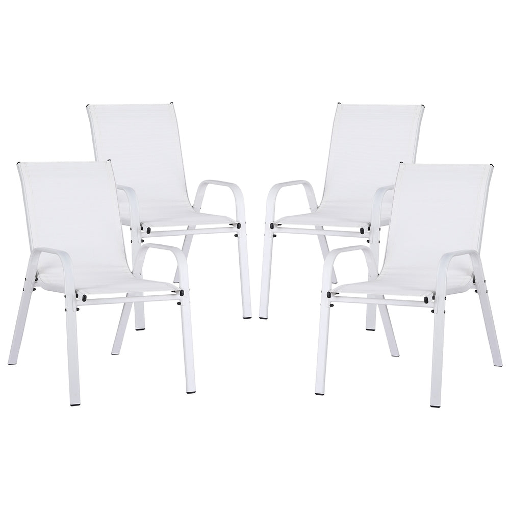 Gardeon 4PC Outdoor Dining Chairs Stackable Lounge Chair White