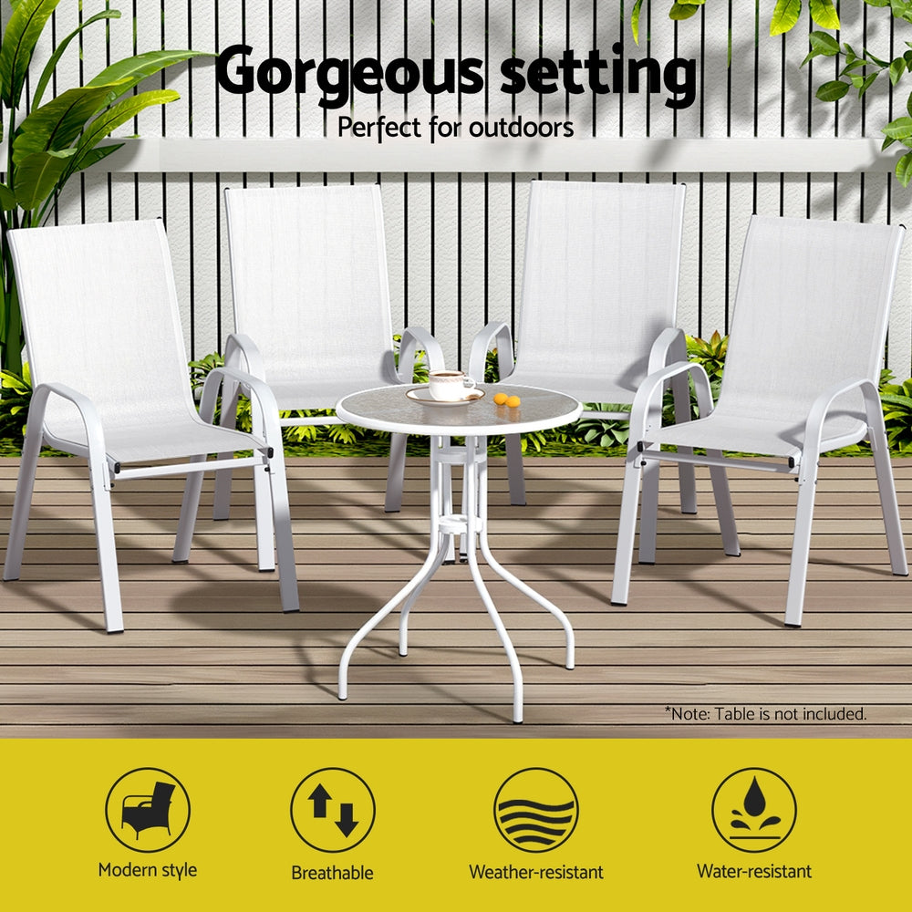 Gardeon 4PC Outdoor Stackable Lounge Chairs White