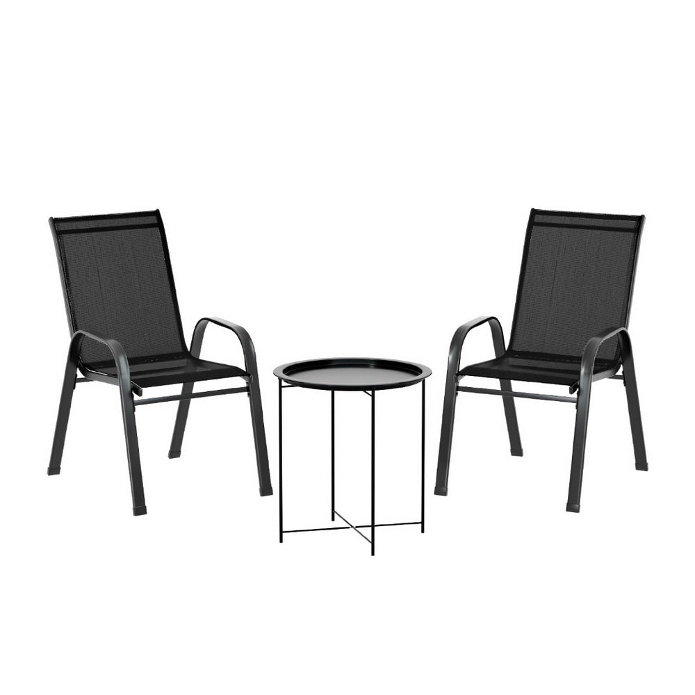 Gardeon 3PC Outdoor Bistro Set Table and Chairs Stackable Black