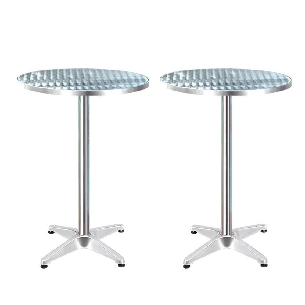 Gardeon Outdoor Bar Table Set Aluminium Round Adjustable 70/110CM Silver